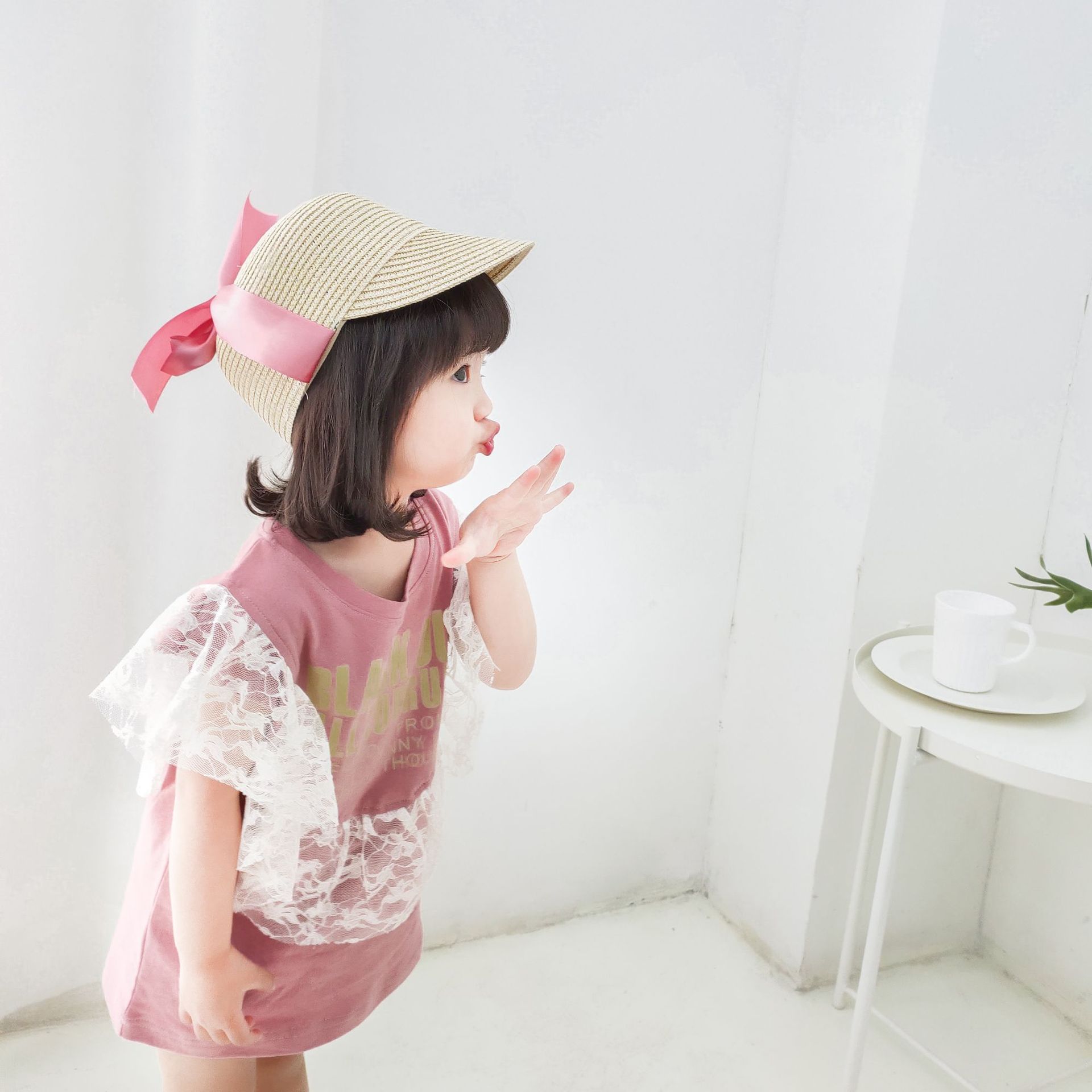 ロングワンピース 韓国風キッズ服 可愛いレース袖ワンピース 女の子