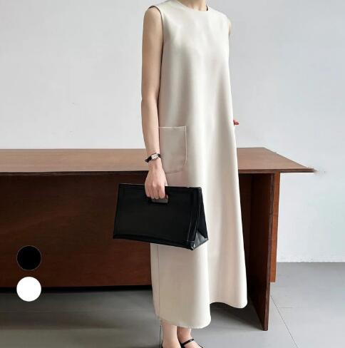 2025春新作 韓国風ノースリーブロングワンピース 2色展開