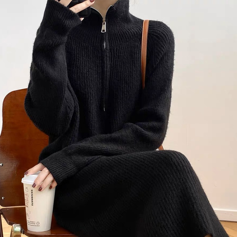 ロングワンピース ニット あったか雰囲気リブ編みロングワンピース