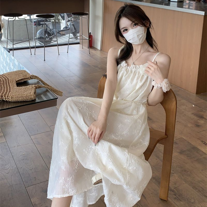 ロングワンピース 刺繍キャミワンピース 白レース 夏新作 レディース服