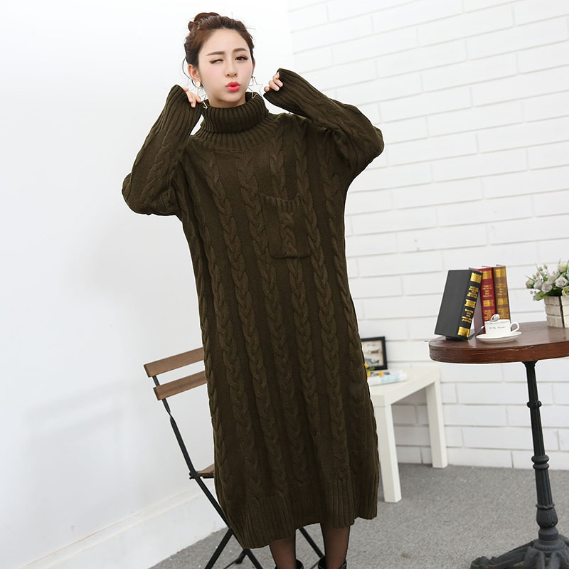 ロングワンピース タートルネック ケーブル編みタートルネックニットロングワンピース