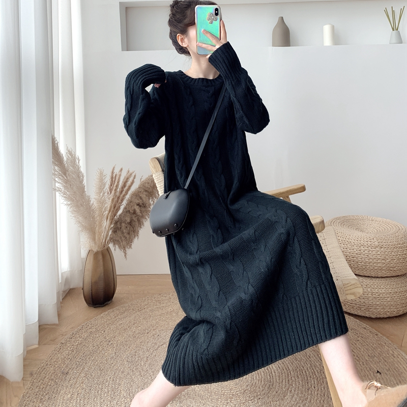 ロングワンピース ニット ケーブル編みゆったりニットワンピース
