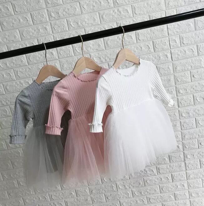 キッズ用韓国風ニットロングワンピース チュール切替