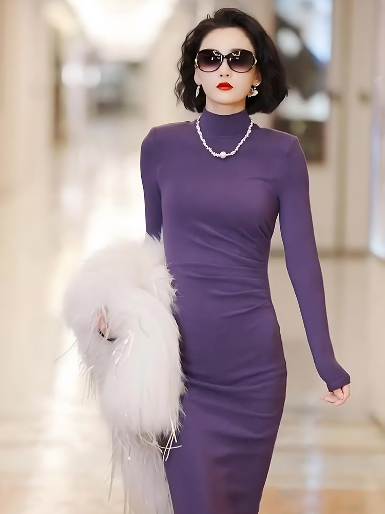 ロングワンピース ニット 上質感タートルネックニットワンピース