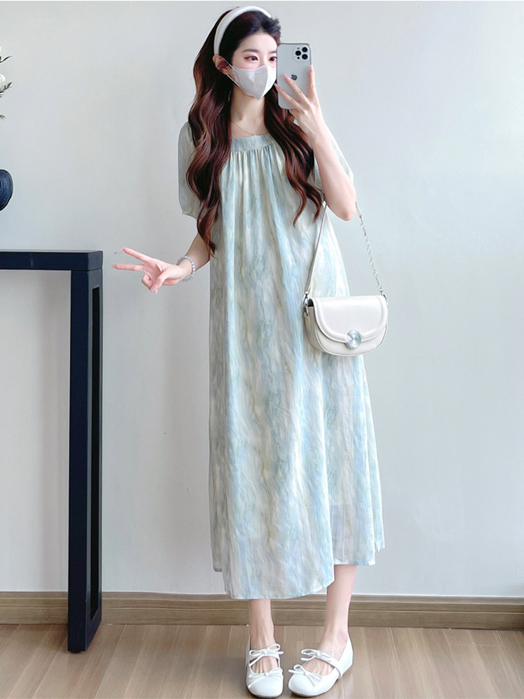 ロングワンピース レース 水彩模様のふんわりレースワンピース