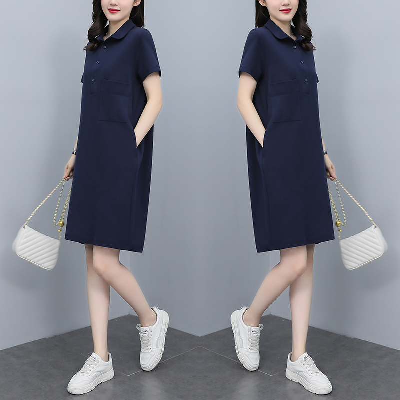 ロングワンピース シャツ 襟付き半袖ゆったりシルエットワンピース