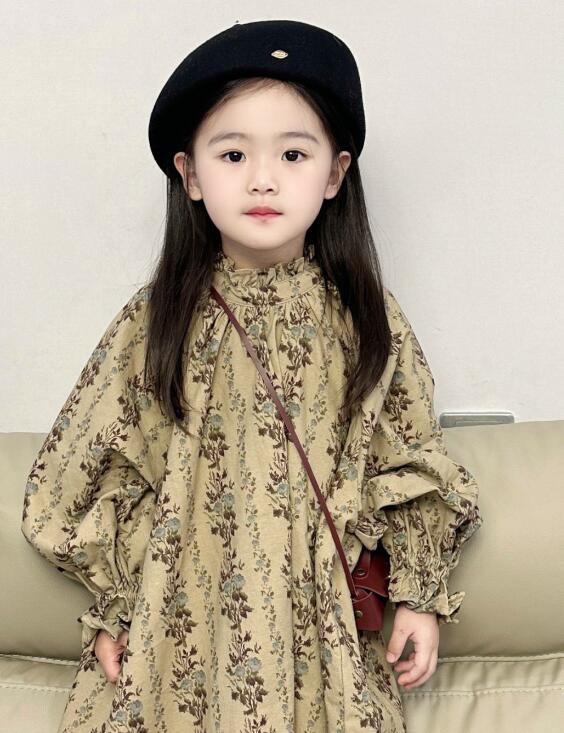 キッズ花柄ロングワンピース 長袖 90-140cm 女の子