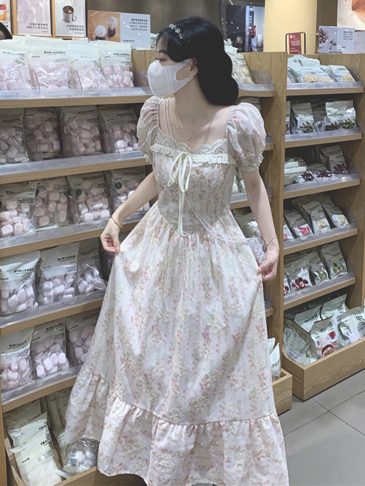 ロングワンピース レース 花柄刺繍レース乙女ワンピース