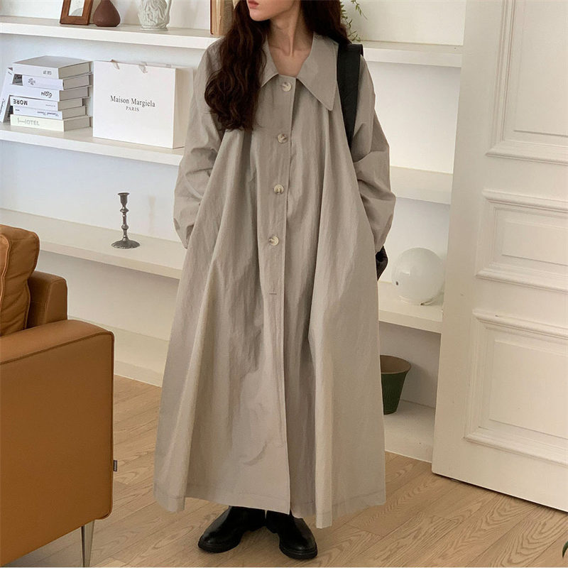 夏新作 韓国風 フレア シャツ襟 ロングワンピース