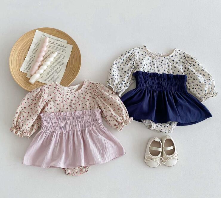 ロングワンピース キッズ ベビー服 韓国風 花柄ロンパース ワンピース