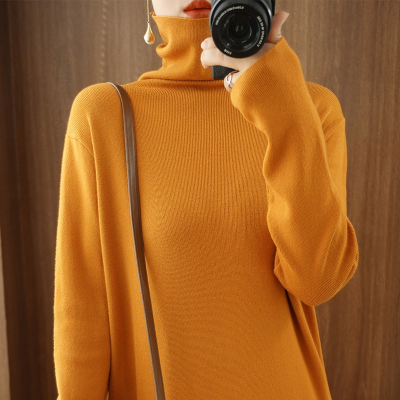 ロングワンピース タートルネック 上品リブ編みタートルネック長袖ワンピース