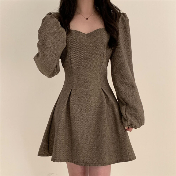 ロングワンピース 冬の大人気フレア袖ワンピース エレガント女性らしい腰高デザイン