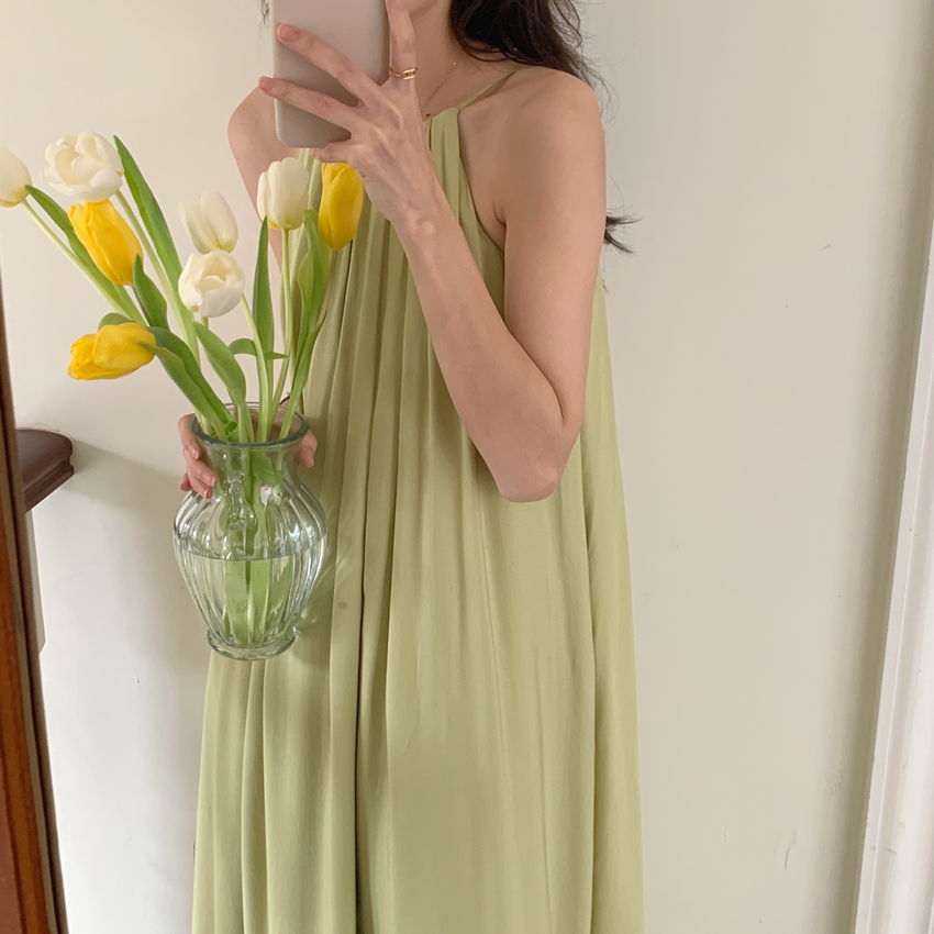 ロングワンピース キャミ ゆったりギャザーフレアキャミロングワンピース