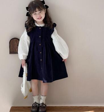 ロングワンピース キッズ用レトロ風ワンピース二点セット九十から百四十センチ