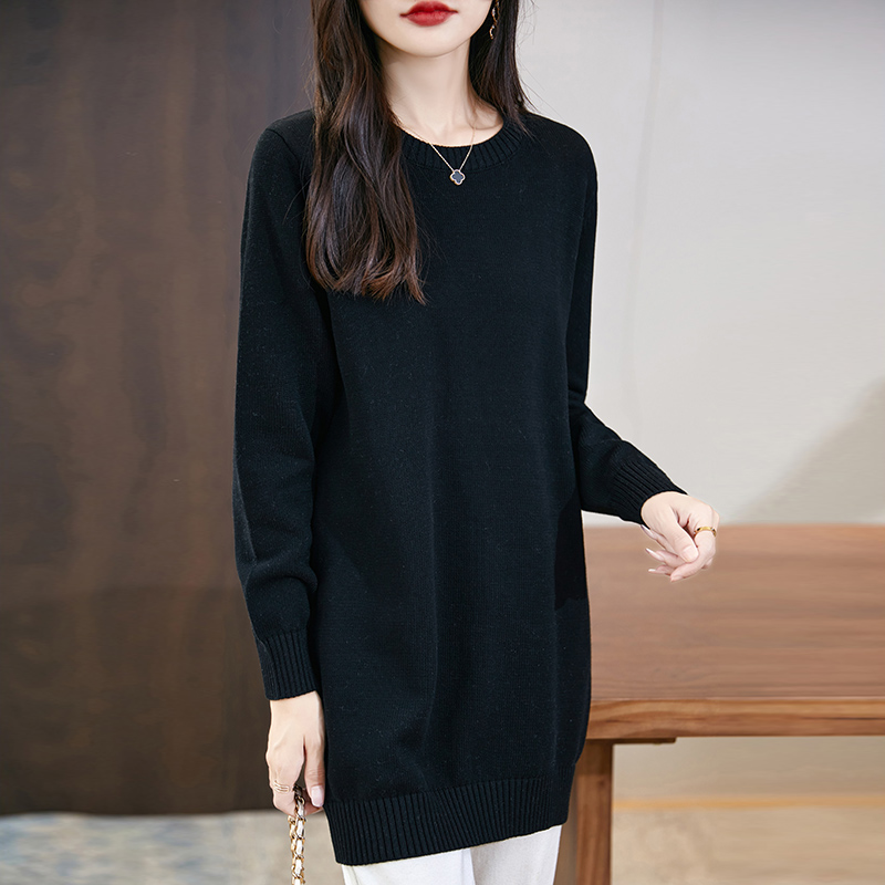 ロングワンピース ニット シンプルロング丈ゆったりニットチュニック