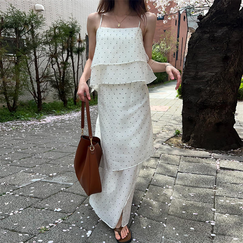 ロングワンピース 2025年春夏新作 水玉ドット キャミ ロング ワンピース