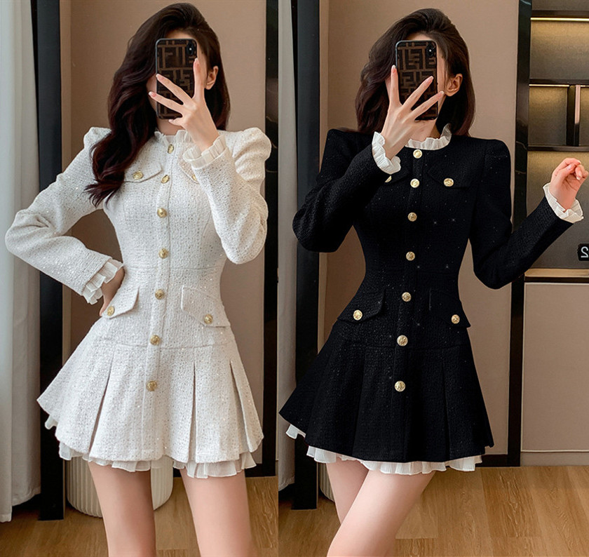 ロングワンピース ツイード風ミニワンピース フォーマル セレモニー 春秋