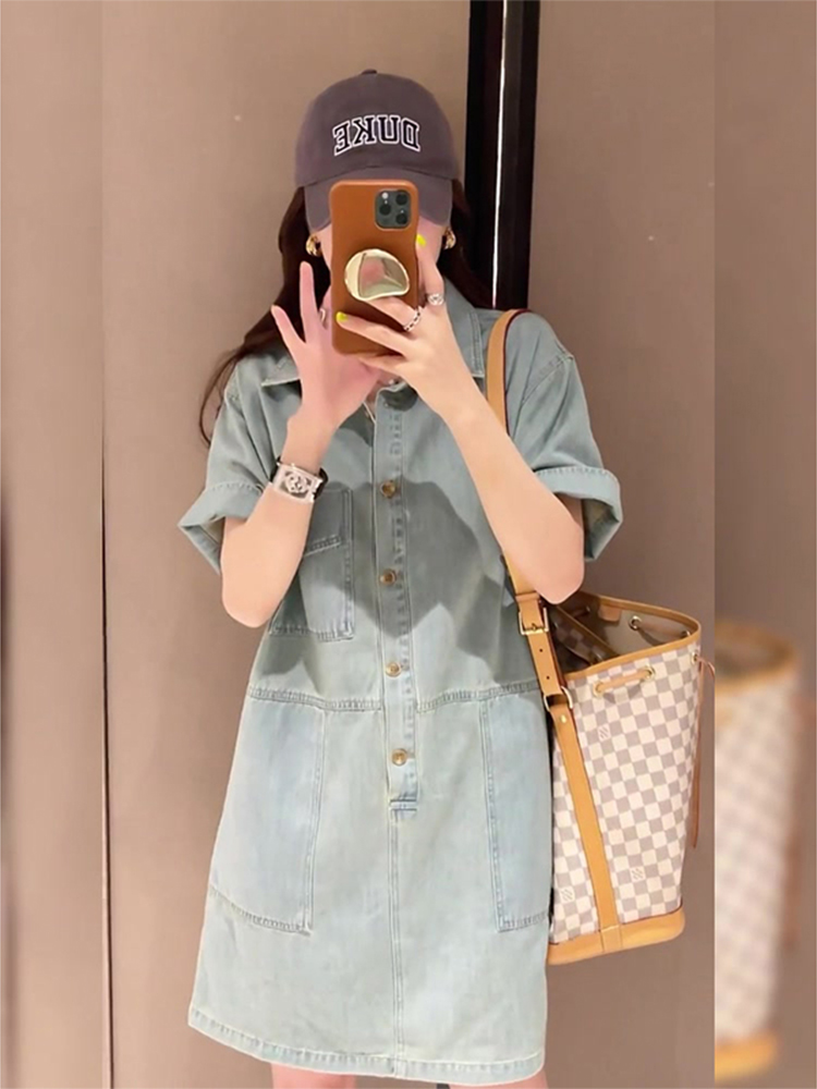 ワンピース デニム ポケットたっぷりシャツワンピース