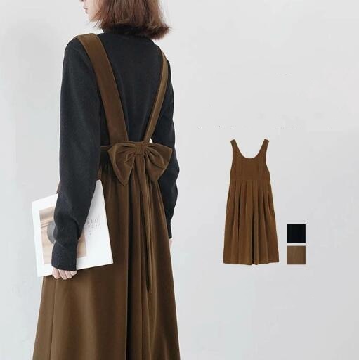 ロングワンピース 春新作韓国風プリーツジャンパースカート