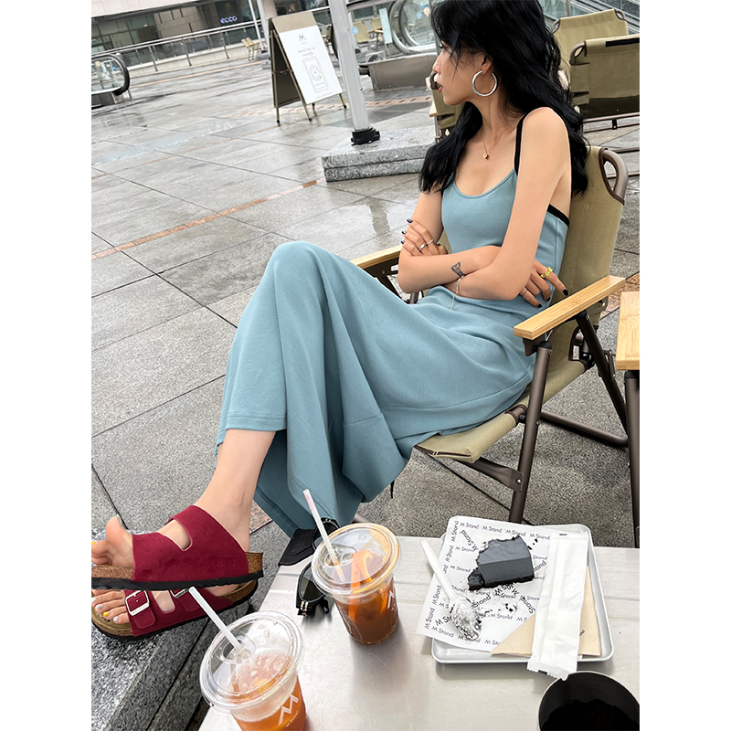 ロングワンピース キャミ 大人可愛い細身肩紐キャミソールロングワンピース