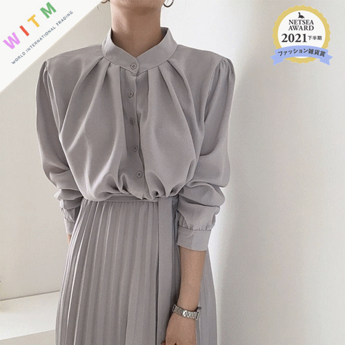 ロングワンピース 秋冬新作 フレア袖シャツワンピース 長袖 体型カバー 韓国風