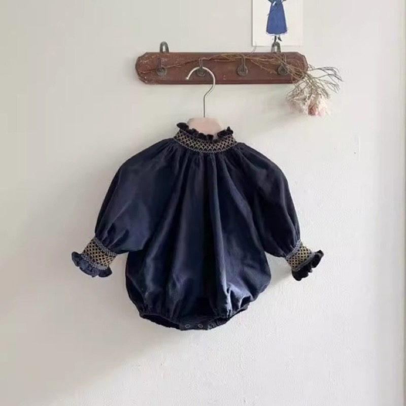 ロングワンピース ベビー服 新生児 長袖ロンパース 刺繍襟付きワンピース
