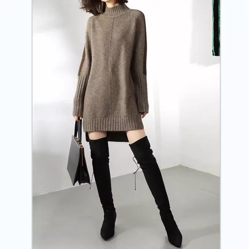 ロングワンピース ゆったりリブニットワンピース