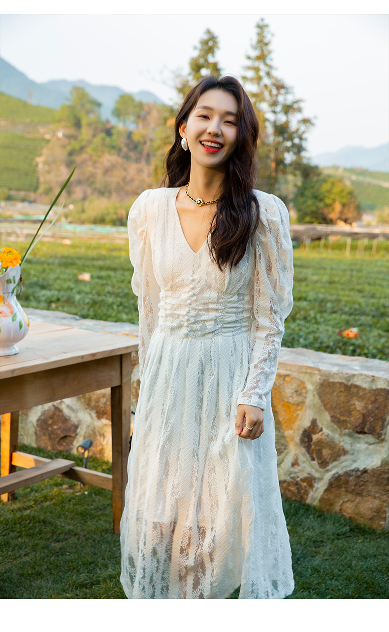 ロングワンピース レース 優美花柄レースロングワンピース