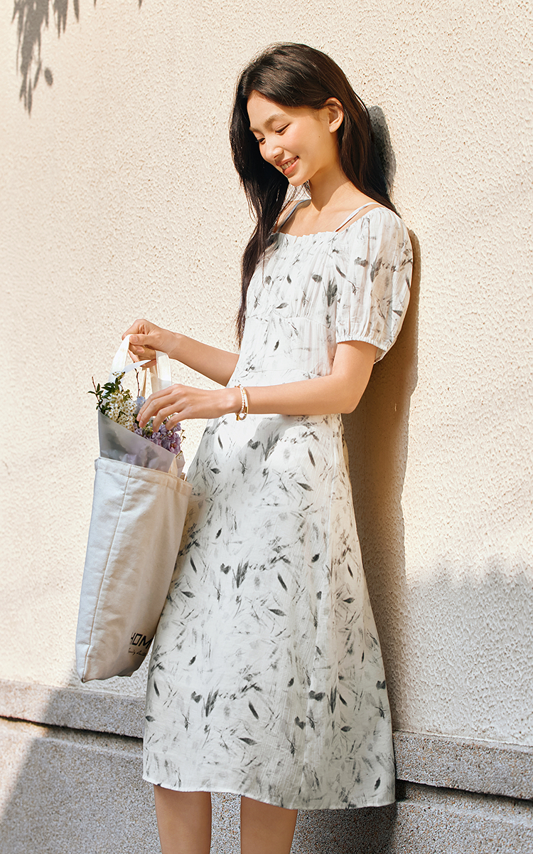 ロングワンピース キャミ 花柄プリント半袖キャミソール風ワンピース