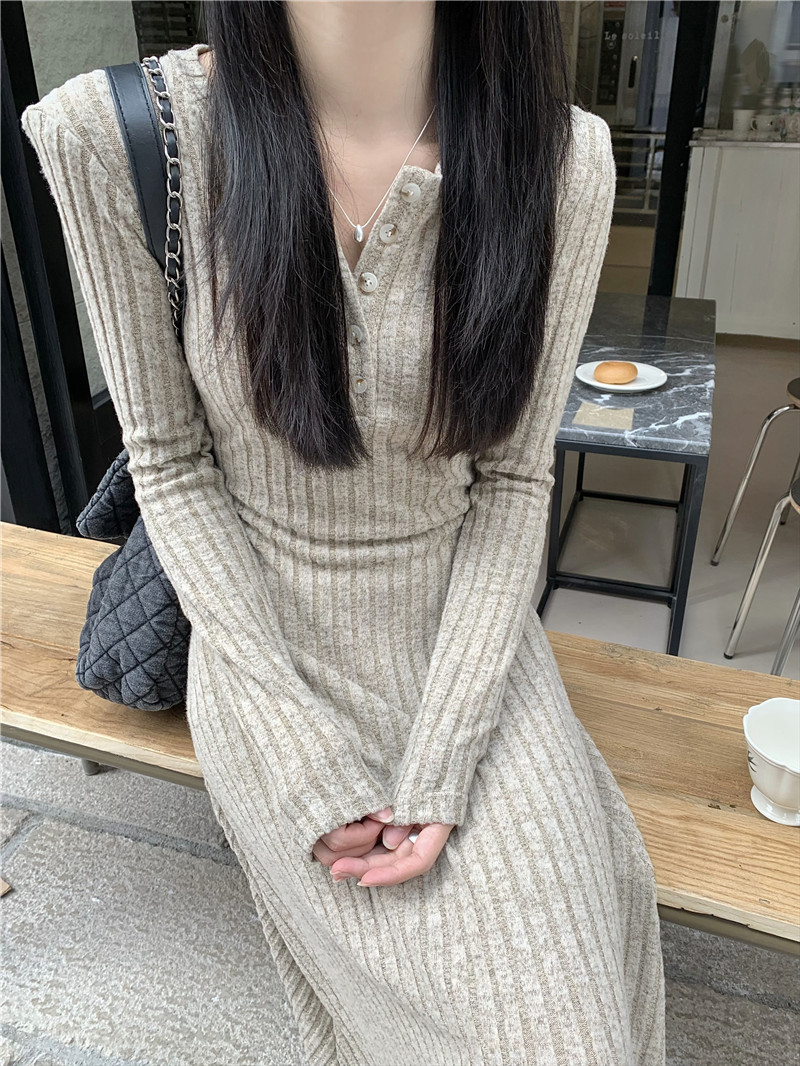 ロングワンピース リブ編みロマンチックワンピース