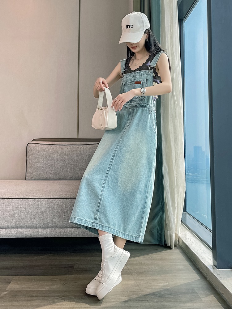 ロングワンピース デニム 風合い豊かなデニムサロペット