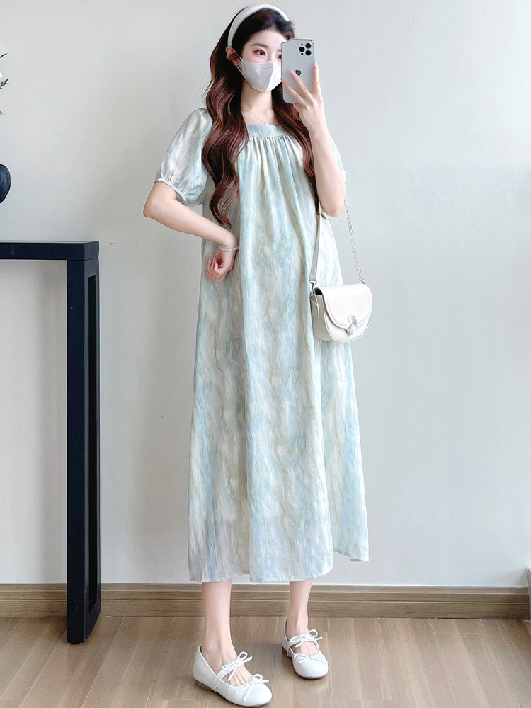 ロングワンピース レース 水彩模様のふんわりレースワンピース