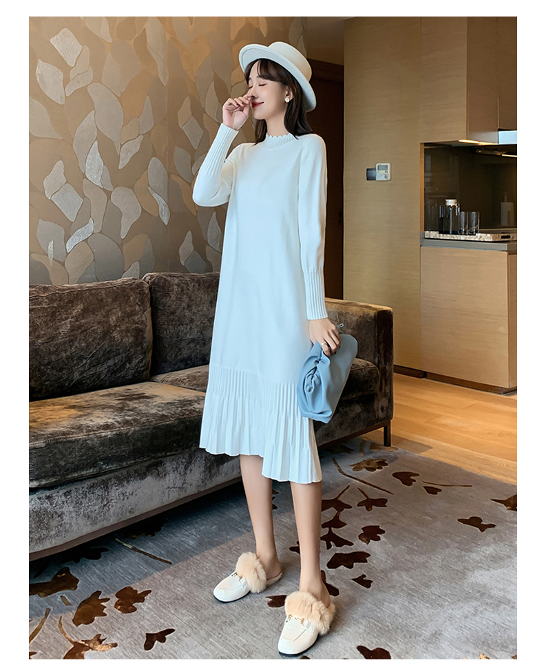 ロングワンピース ニット 優美シルエット モックネックニットワンピース