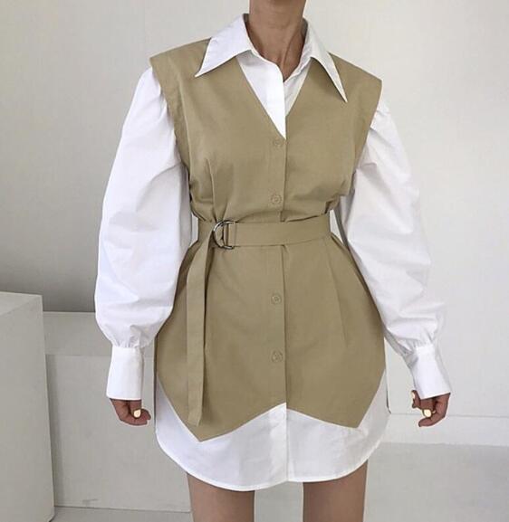 ロングワンピース 韓国風レイヤード風シャツワンピース秋冬新作