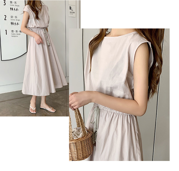 ロングワンピース 体型カバー ノースリーブ 純綿 ロング丈 ワンピース ゆったり カジュアル