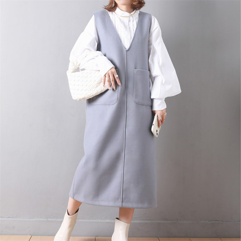 ロングワンピース 秋冬新作ノースリーブジャンパースカート上品ロング丈