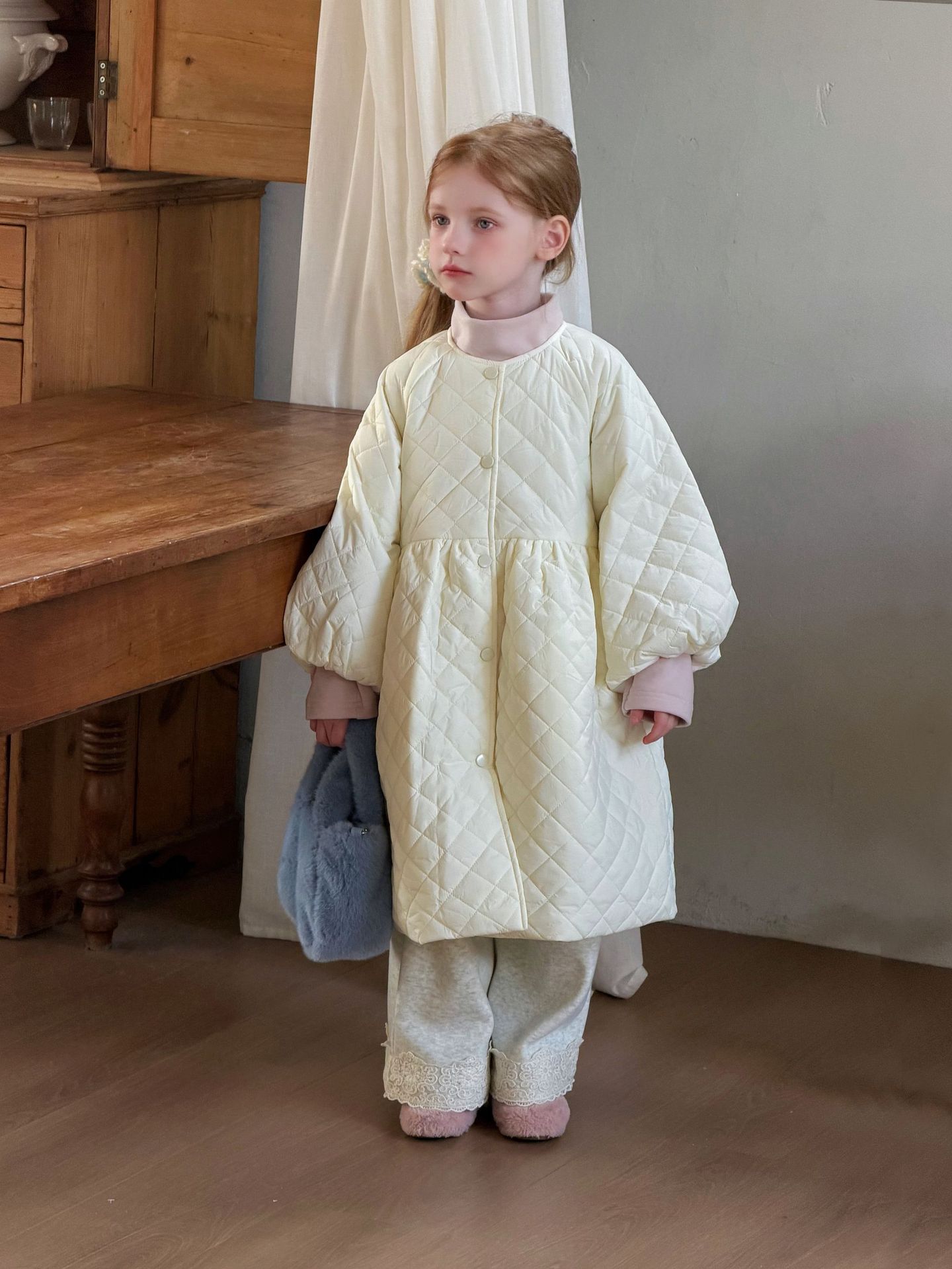 キッズ綿入りキルティングロングワンピース