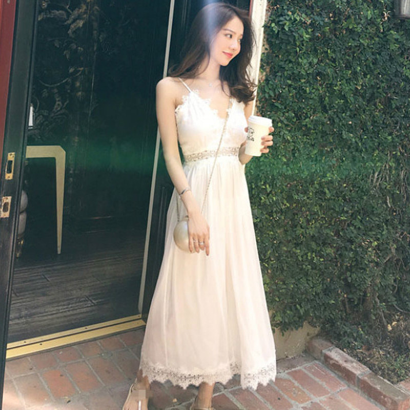 ロングワンピース キャミ レース切替ウエストマーク透け感キャミロングワンピース