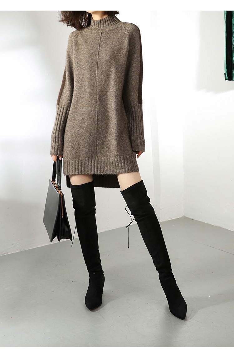 ロングワンピース ゆったりリブニットワンピース