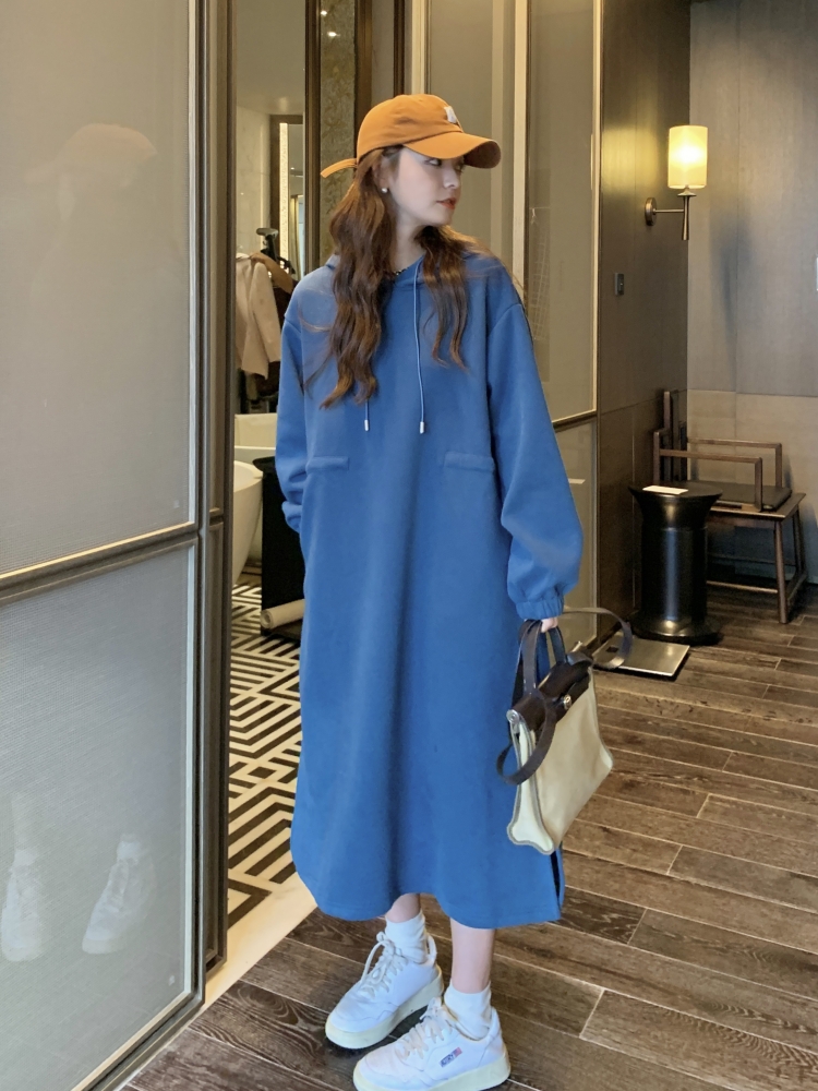 ロングワンピース スウェット ゆったりフードロングワンピース