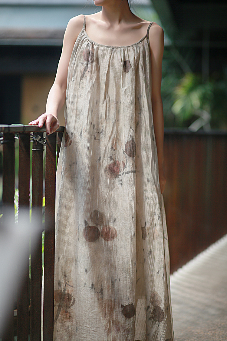 ロングワンピース 水墨画風キャミソールワンピース 花柄ロング丈 春夏