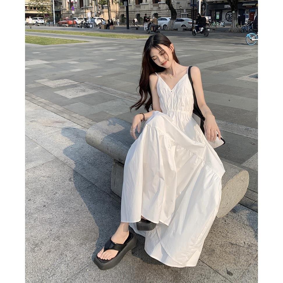 夏新作 白色キャミロングワンピース レディース