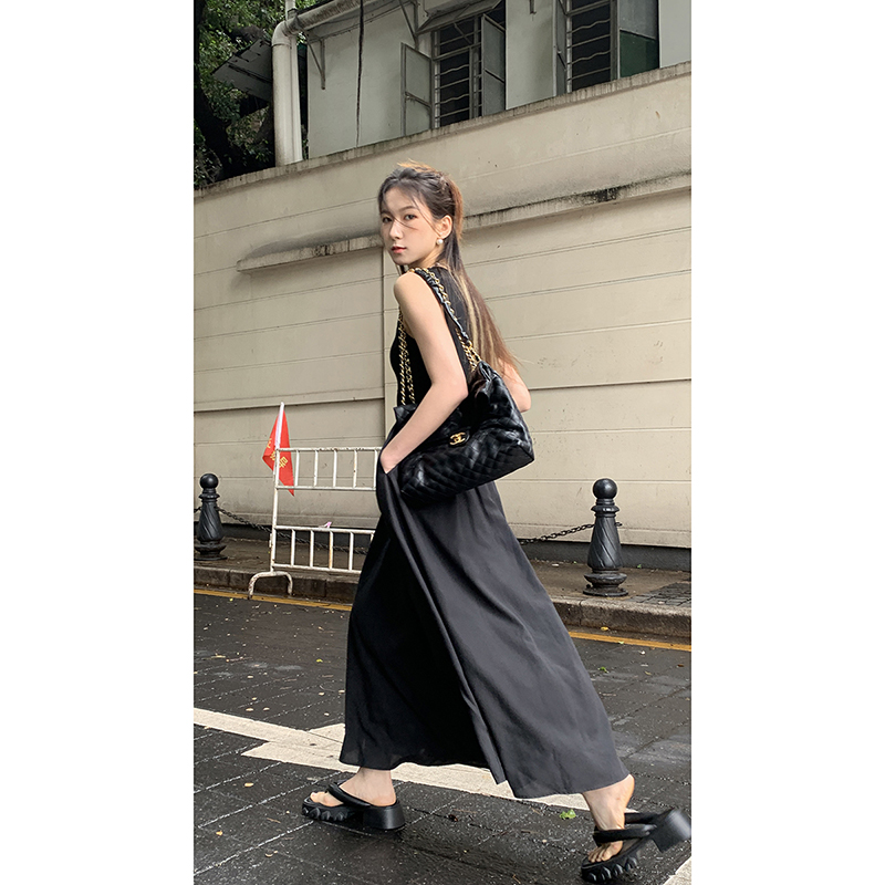 ロングワンピース キャミ 大人っぽいシンプル無袖ロングワンピース