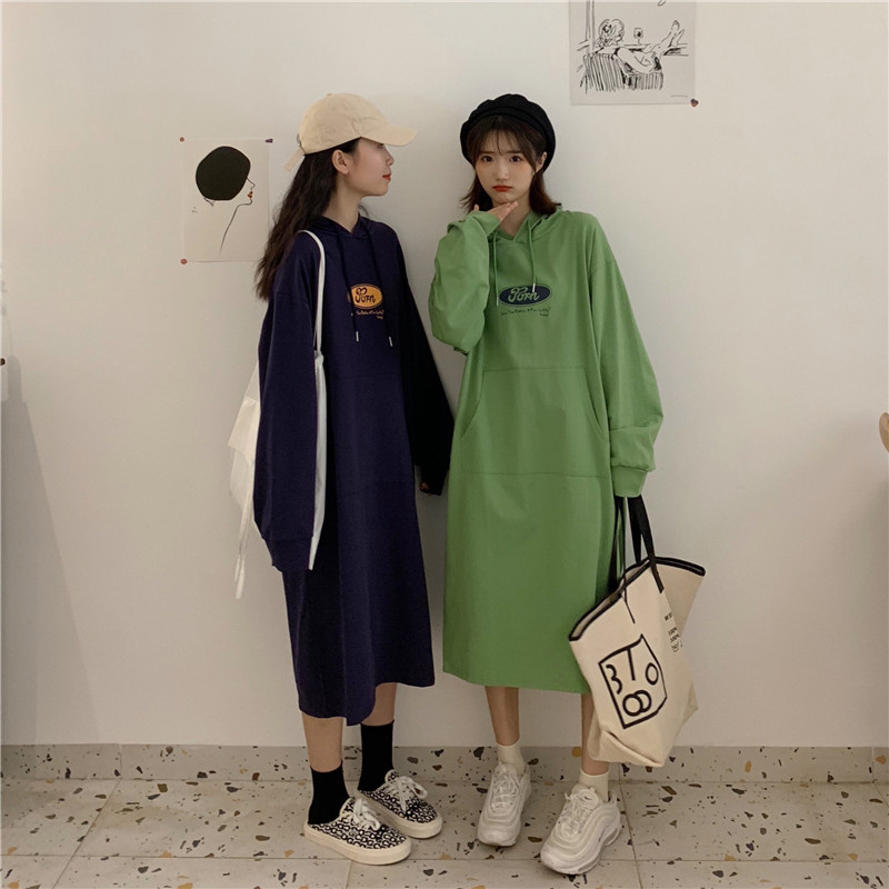 ロングワンピース スウェット カジュアルフード付きロングワンピーススウェット