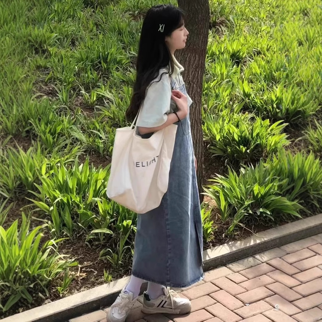 ロングワンピース ゆったりデニムサロペットワンピース