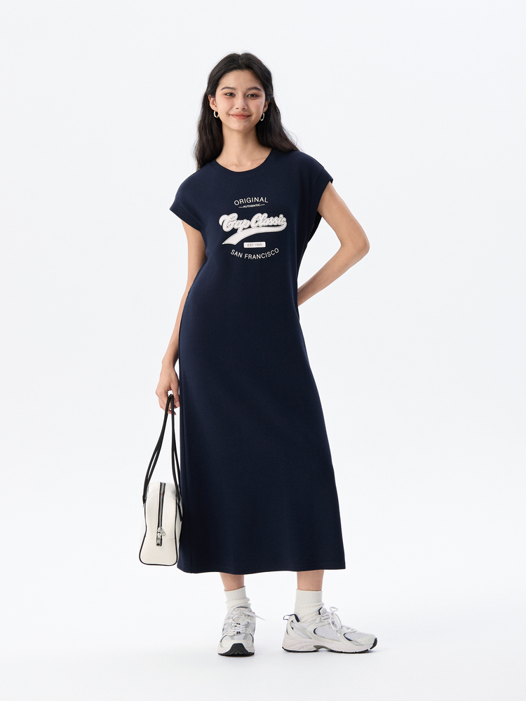 ロングワンピース スウェット ロゴプリント ゆったりスウェットワンピース