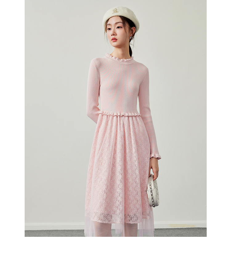 ロングワンピース ニット ロングワンピース レース切替ニットワンピース