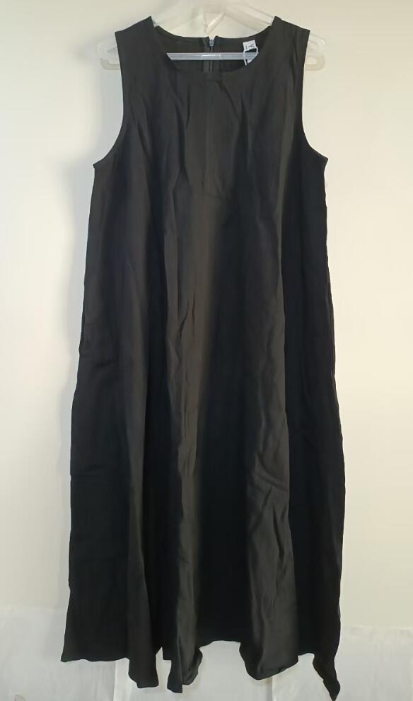 ロングワンピース 黒色ノースリーブロング丈ワンピース レディース丸首