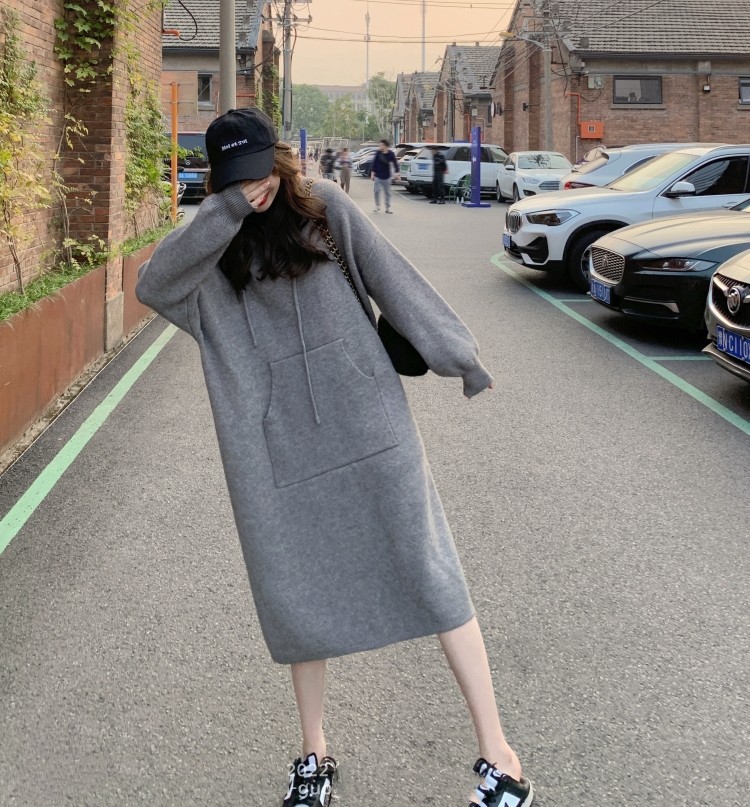 ロングワンピース あったかスウェットフードロング