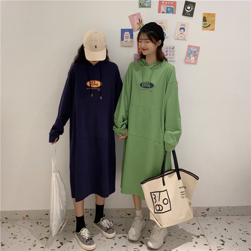 ロングワンピース スウェット カジュアルフード付きロングワンピーススウェット